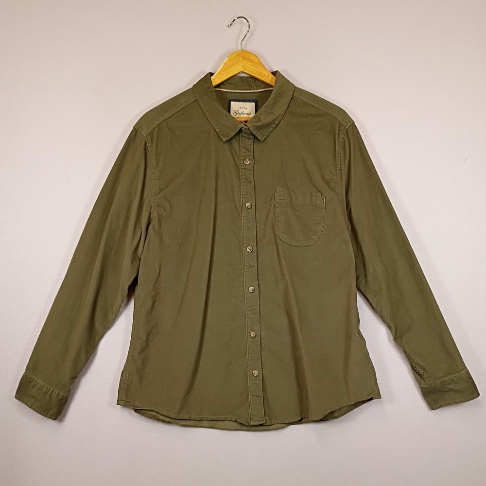 Cottagecore Jachs Girlfriend Women Large Olive Green Fine Wale Corduroy Shirt
